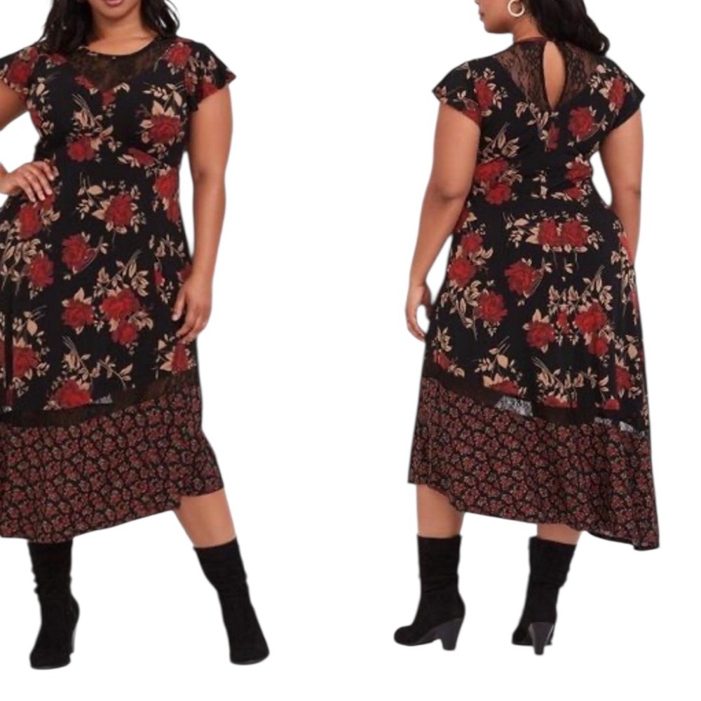 Torrid Floral Asymmetrical Hem Dress short sleeve boho size 3 - Picture 1 of 14